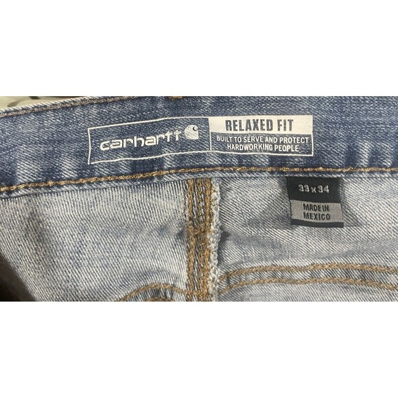 Carhartt Men's Sz 33 X 34 Blue Denim Cotton Jeans Casual Work Jeans. 5 Pockets - Picture 3 of 5